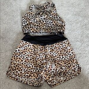 GB girls brand size small 
Leopard Print Sports Bra and Shorts Set